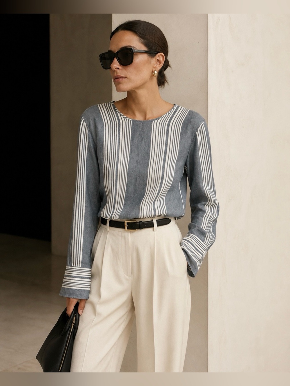 Victoria Beckham Blue & White Striped Blouse size 8.